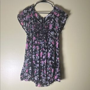 Maya Black and Pink sheer baby doll Floral Blouse